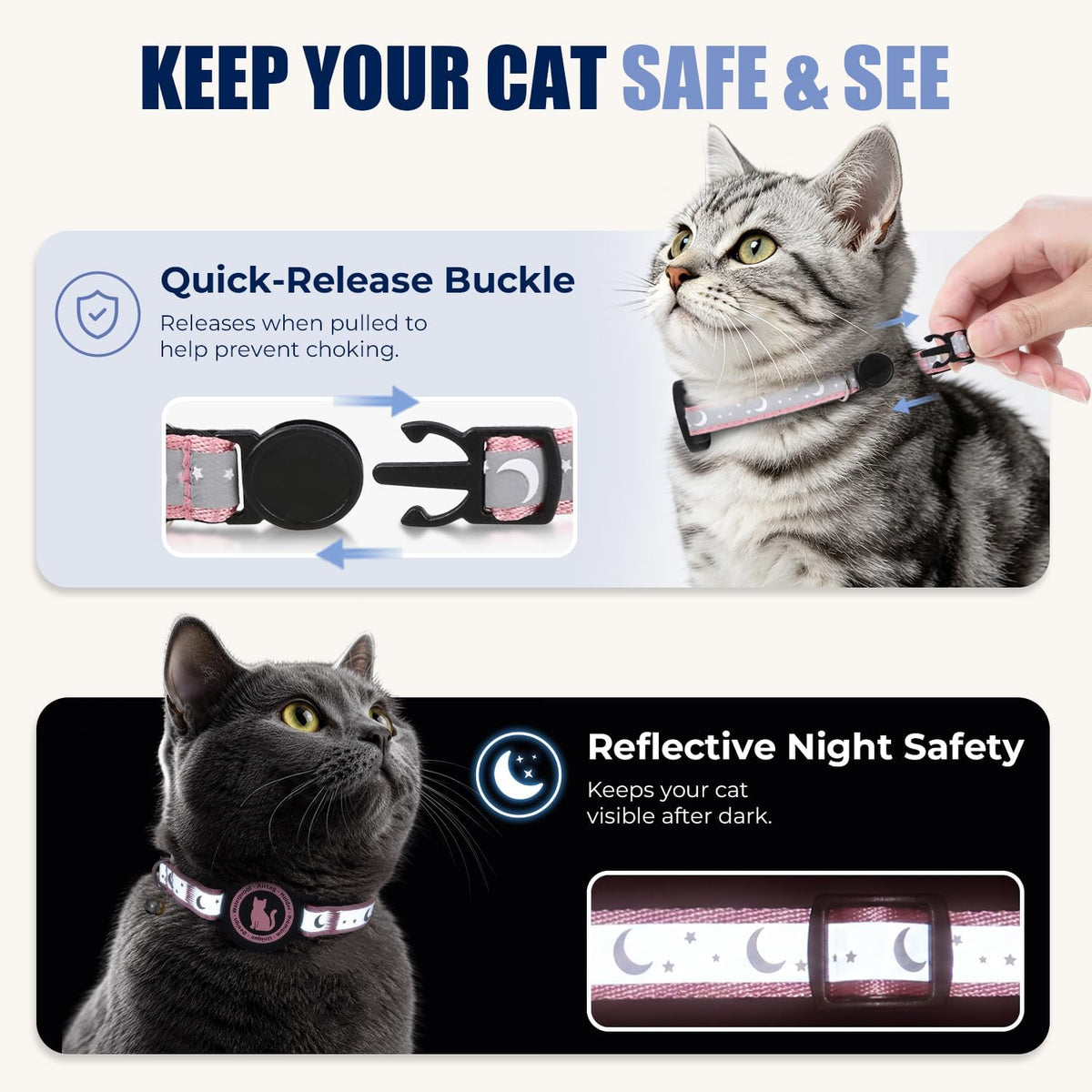 Airtag Cat Collar with Waterproof Holder for Cats and Kittens