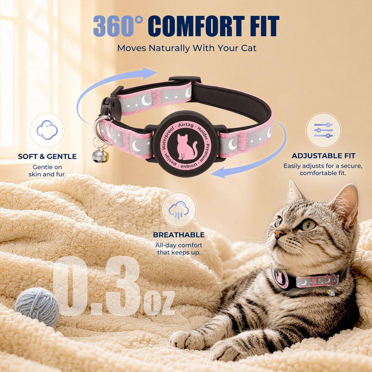 Airtag Cat Collar with Waterproof Holder for Cats and Kittens