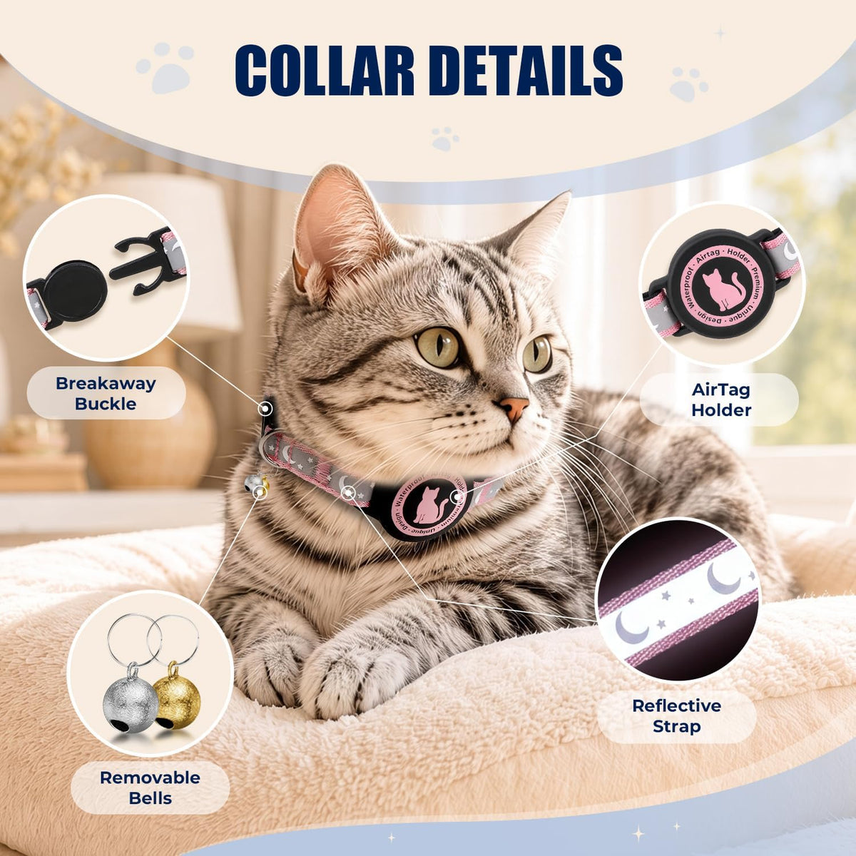 Airtag Cat Collar with Waterproof Holder for Cats and Kittens