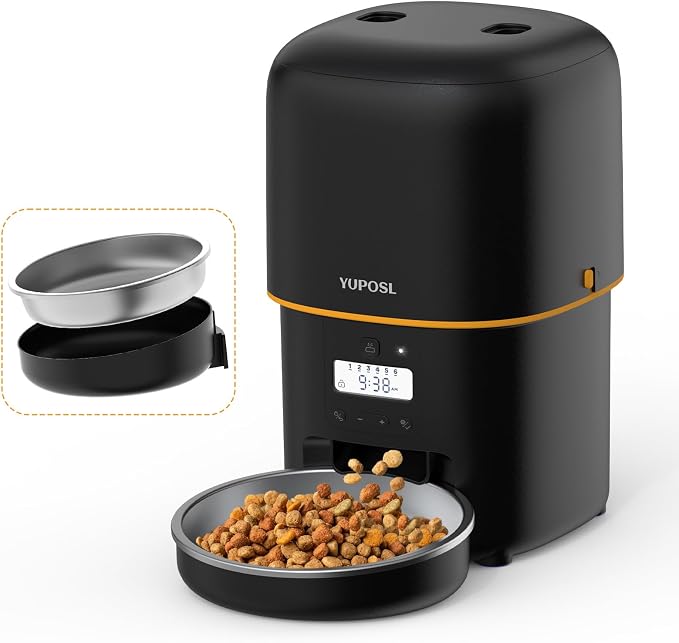 Automatic Cat Feeder, 3L Cat Food Dispenser with over 180-Day Battery Life, Anti-Jam Design, 1-6 Meals per Day with Stainless Steel Cat Bowl, Keep Cat Dry Food Fresh, Also for Small Dog