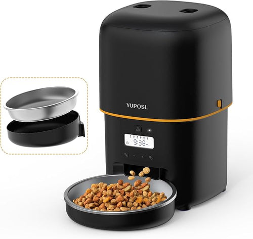 Automatic Cat Feeder, 3L Cat Food Dispenser with over 180-Day Battery Life, Anti-Jam Design, 1-6 Meals per Day with Stainless Steel Cat Bowl, Keep Cat Dry Food Fresh, Also for Small Dog