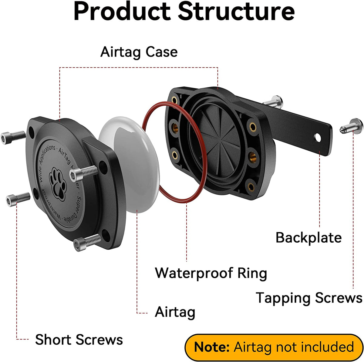 IPX8 Waterproof for Airtag Dog Collar Holder, Secure & Discreet, Fits All Width Pet Collars, Sealed Waterproof Airtag Case for Giant Pets (1 Pack-Black)