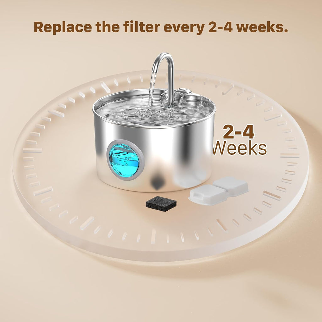 Cat Water Fountain Filter: Cat Fountain Filters - Pet Dispenser Replacementfilter - Suitable for Stainless Steel Water Fountains for Cats - 6 Filters + 6 Sponges of Dog Dispenser