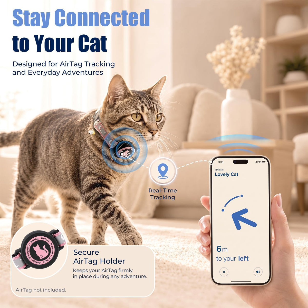 Airtag Cat Collar with Waterproof Holder for Cats and Kittens