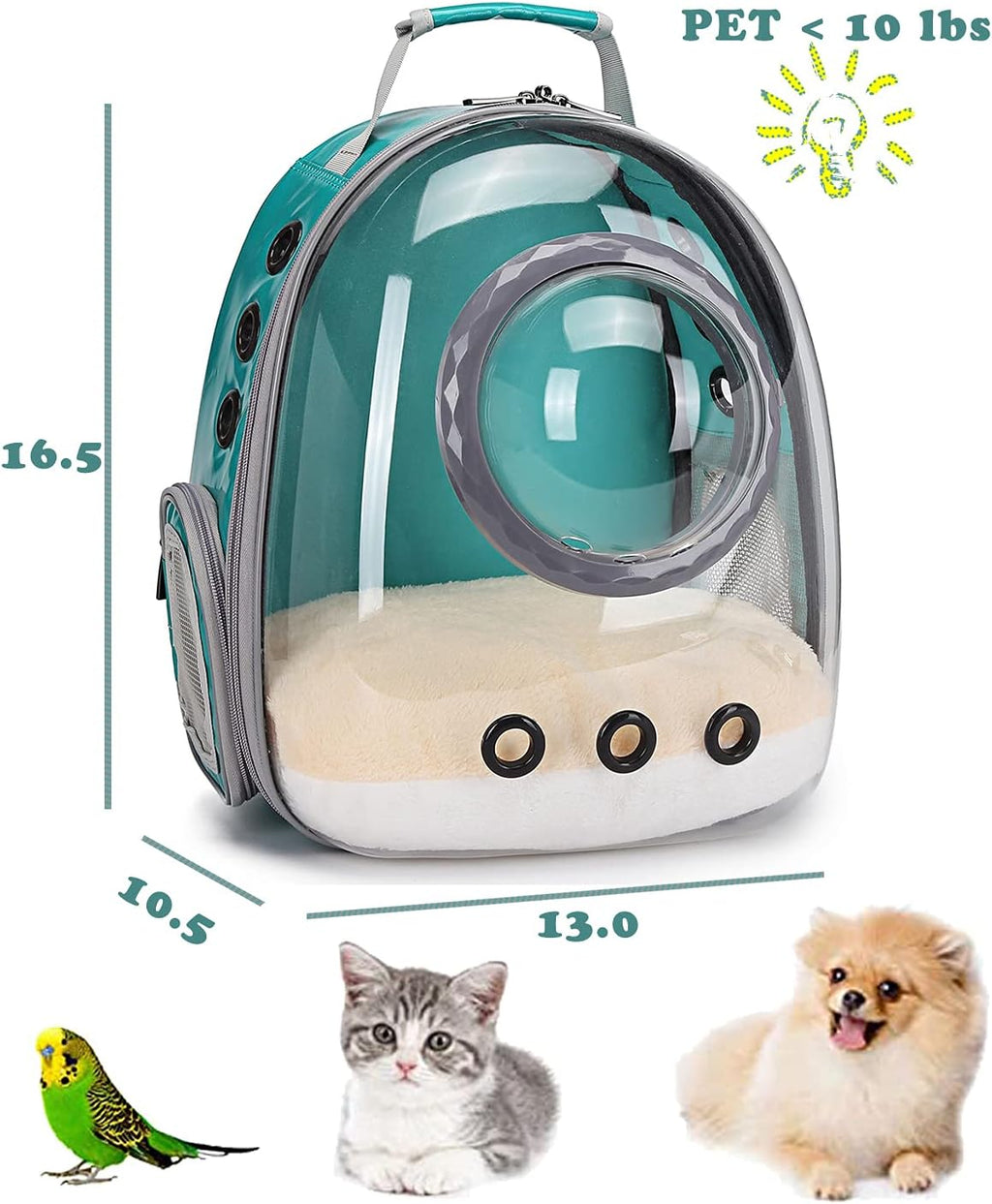 Cat Bubble Backpack Carrier, Space Capsule Astronaut Clear Pet Backpack Carrier for Cat and Small Puppy (Green)