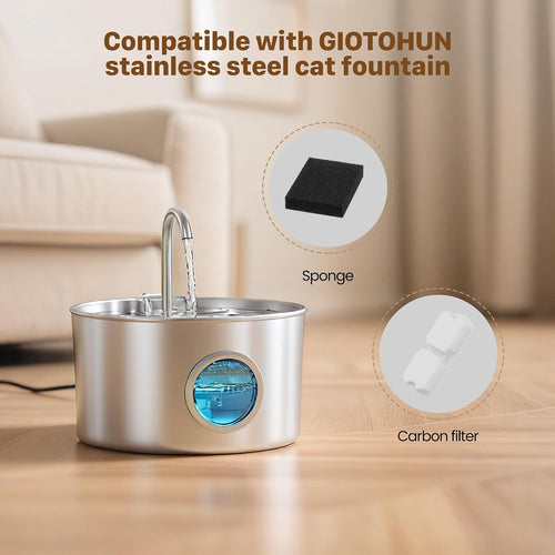 Cat Water Fountain Filter: Cat Fountain Filters - Pet Dispenser Replacementfilter - Suitable for Stainless Steel Water Fountains for Cats - 6 Filters + 6 Sponges of Dog Dispenser